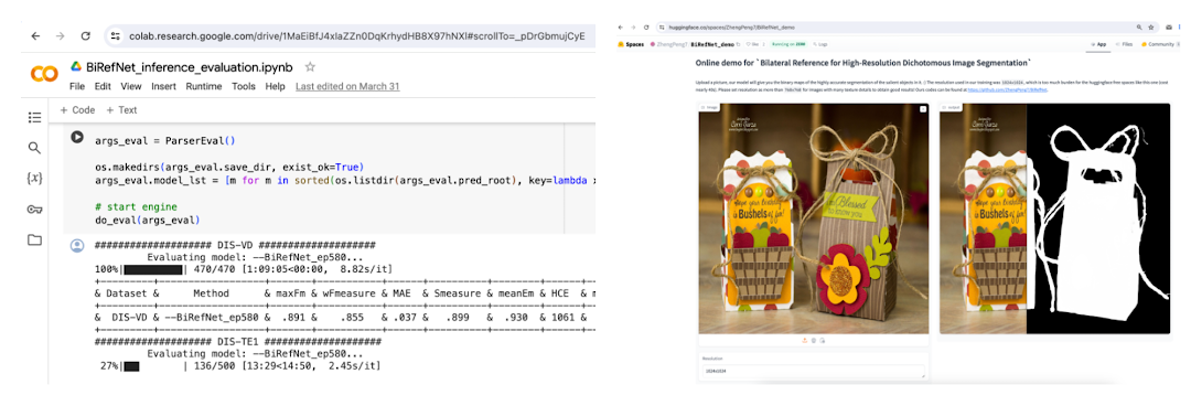 Screenshot of BiRefNet online inference GUI with adjustable resolution slider