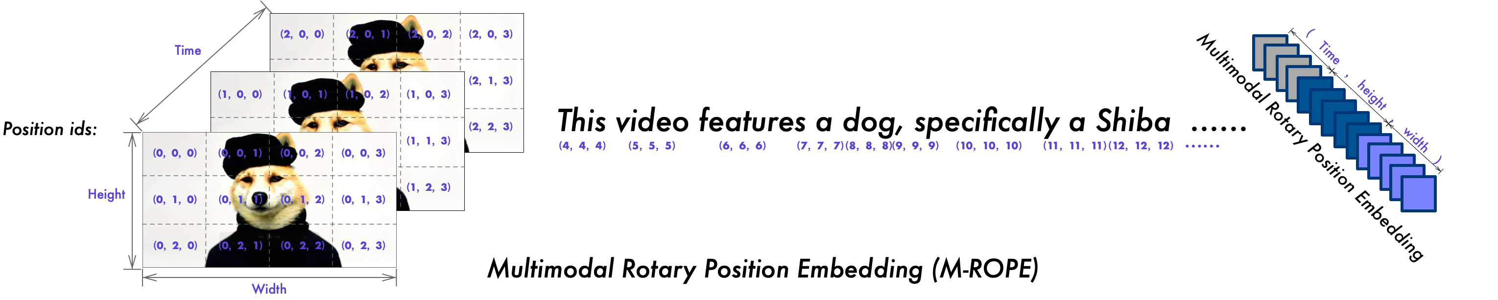 Diagram illustrating Multimodal Rotary Position Embedding (M-RoPE)
