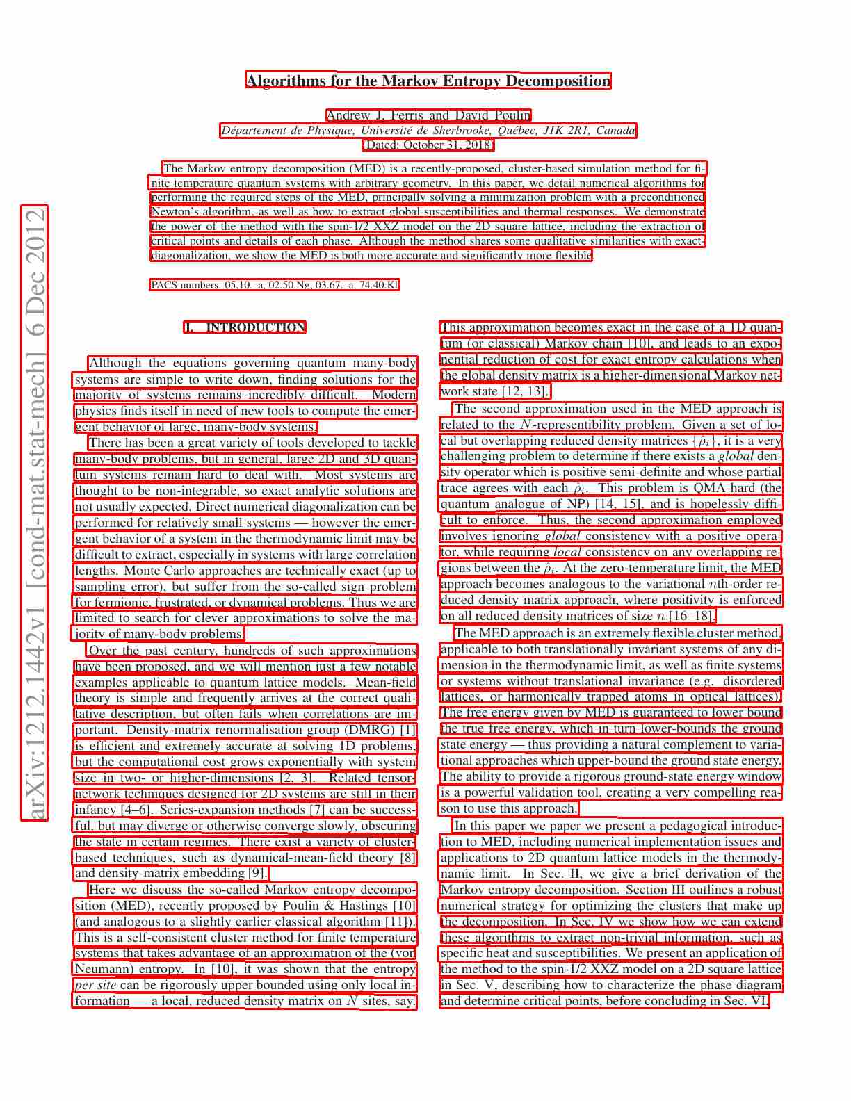 Visualized text detection output showing detected polygon bounding boxes around text regions in a document